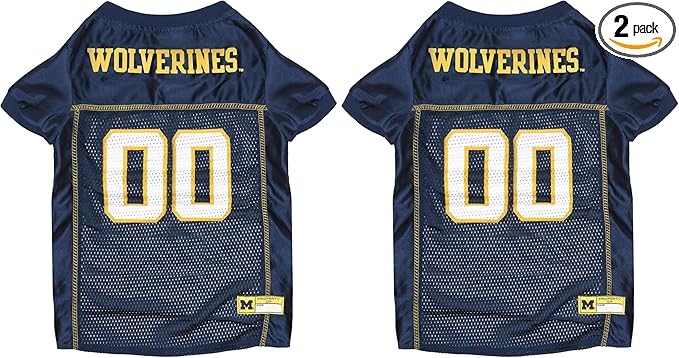 NCAA College Michigan Wolverines Mesh Jersey for Dogs & Cats, X-Small. Licensed Big Dog Jersey with Your Favorite Football/Basketball College Team (Pack of 2)