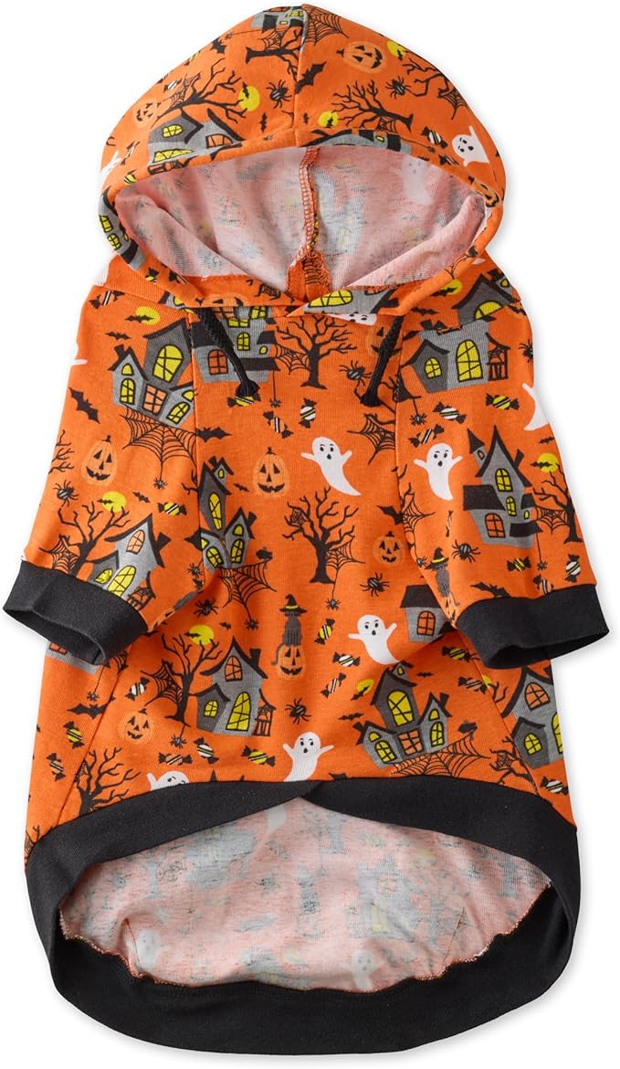 Pet Passion Rocky – The Original Lightweight Hooded Tee 100% Organic Cotton Dog Hoodie Pet Coat Sweater for All Sized Dogs, Spooky, XX-Small (4-7 lbs)