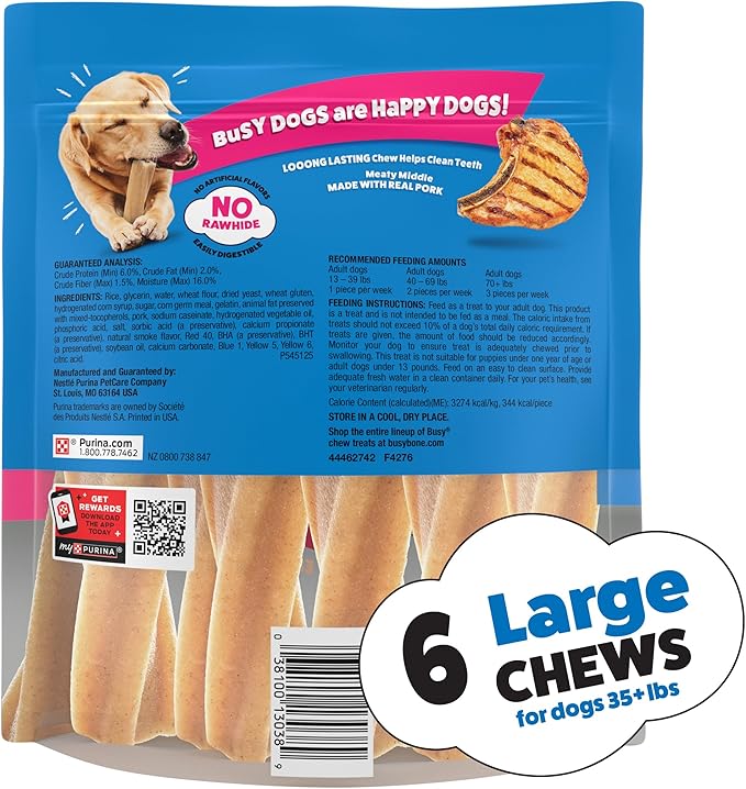 Purina Busy Bone Adult Dog Chew Bone Treats, Original - 6 ct. Pouch