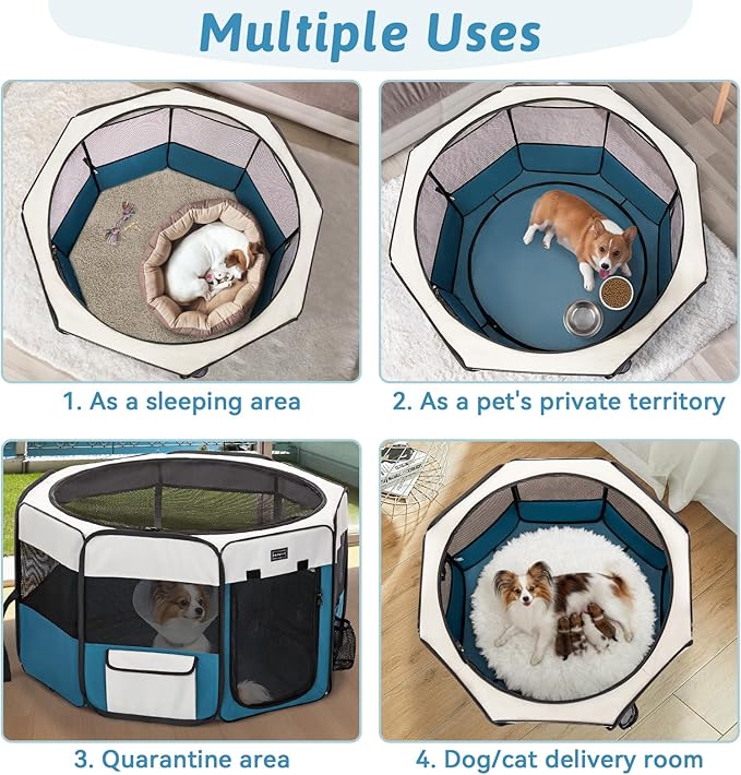 PETSFIT 29" Puppy Playpen with Removable Waterproof Mat & Zippered Roof | RV, Camping, Travel Dog Pen | Indoor/Outdoor Whelping & Cat Observation Space(29.5"x29.5"x16.5"H)
