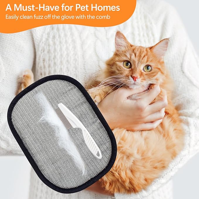 Pet Hair Removal Glove for Cats & Dogs, Upgraded Electrostatic Pet Fur Remover Gloves with a Fine-Tooth Comb Brush, Reusable Hair Removal Tool for Fabric Surface Couch, Car Seat (9.45" x 6.69")