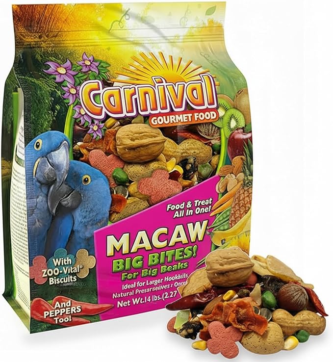 Macaw Food for Large Birds, Big Bite Parrot Food with Seeds, Nuts, Fruits & Vegetables, 14 lb Bag