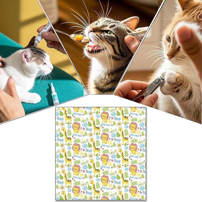 Cat Wrap for Cutting Nails Cloth Burrito Wrap for Nail Clipping,Scratch and Escape Prevention,Multi-Purpose Swaddle Wrap Pet Worker (Giraffe + Lion, 21.65inchx21.65inch)