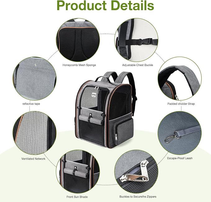 Extra Large Cat Backpack Carrier Expandable Pet Carrier Backpack for Small/Medium Dogs and Medium/Large Cats, Grey