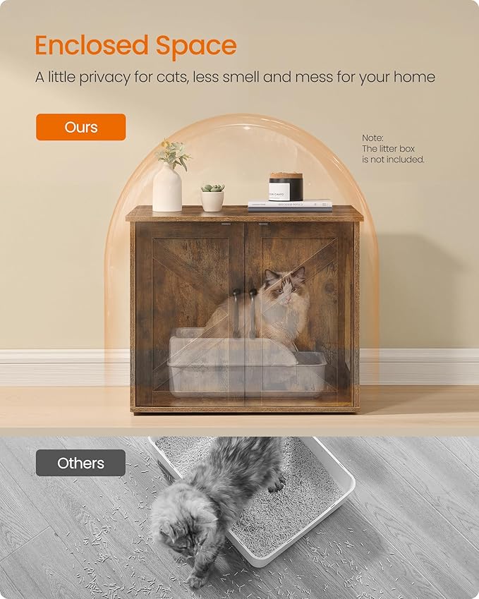 Feandrea Cat Litter Box Enclosure, Hidden Litter Box Furniture, Indoor Pet House End Table, 23.6 x 19.7 x 19.7 Inches, Rustic Brown UPCL042L101