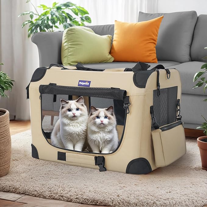 Petprsco Portable Collapsible Dog Crate, Travel Dog Crate 24x17x17 with Soft Warm Blanket and Foldable Bowl for Large Cats & Small Dogs Indoor and Outdoor