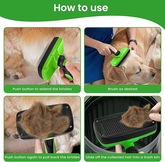 Pet Self Cleaning Slicker Brush and Pet Hair Remover Glove. A Brush for Cat and Dog Shedding, Massaging, and a Cleaning Mitt with Improved Design. Suitable for Long and Short haired Dogs and Cats