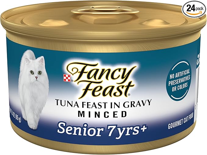 Purina Fancy Feast Senior Wet Cat Food 7 Years Plus Tuna Feast In Gravy Minced - (Pack of 24) 3 oz. Cans