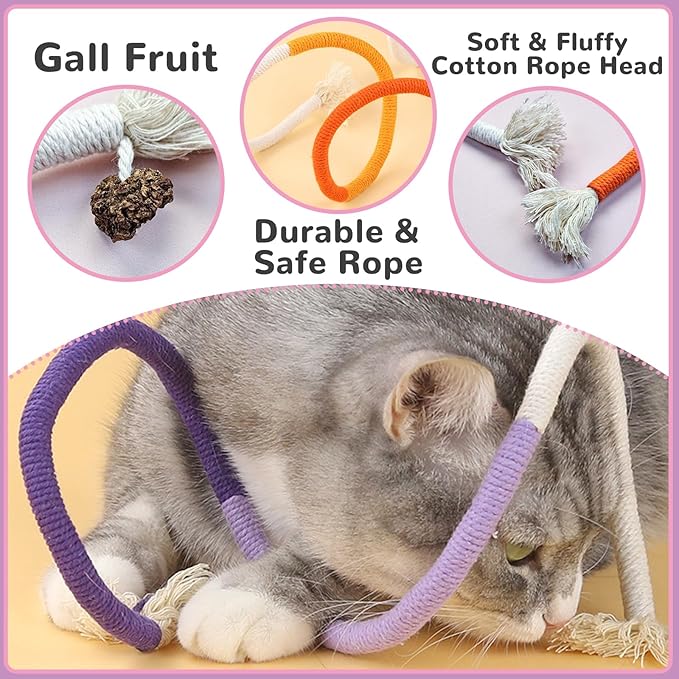 Andiker Cotton Rope Toys, 27.55Inches Color Blocking Cotton Rope Toys, Safe Cat Toys Teething Chew for Boredom and Stimulating (Orange+Yellow+Beige)