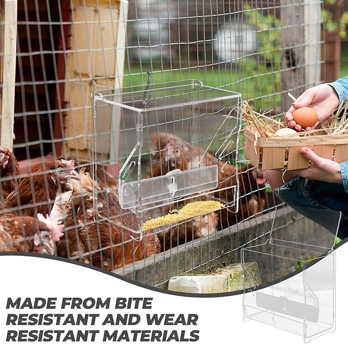 Unomor Automatic Rutin Chicken Acrylic Food Feeder Small Feeding Trough for Parrots Bird Cage Pet Breeding Use