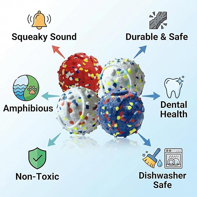 Dog Ball Squeak Toys Indestructible Float On Water Fetch Bouncy Durable Solid Rubber Ball for Puppy Small and Medium Dogs Playing Toys(Bell Ball 4Pcs)