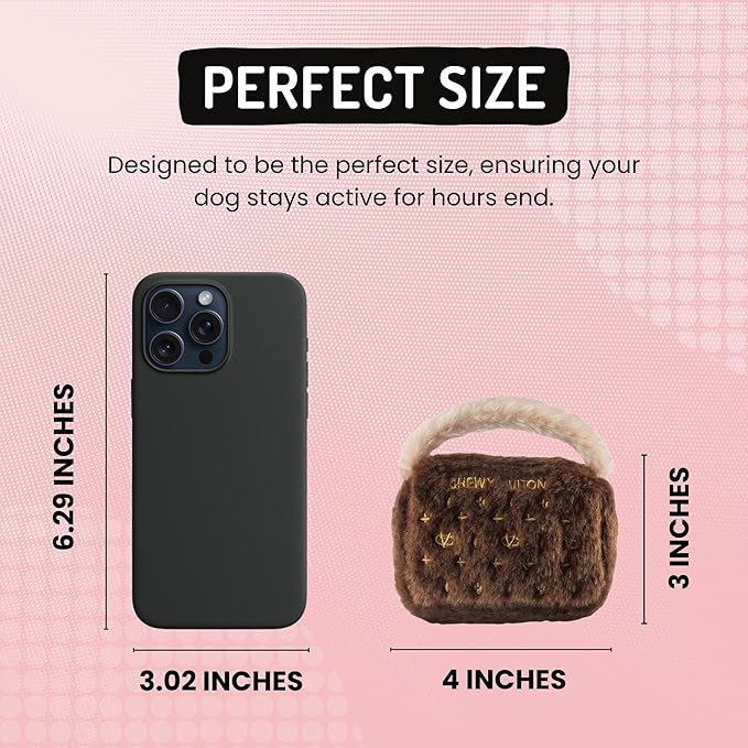 Dog Diggin Designs Chewy Vuiton Plush Dog Toy Purse | Luxury-Inspired Parody Designer Handbag with Squeaker, Soft Plush Fashion Dog Toy – Haute Couture Purses & Handbags