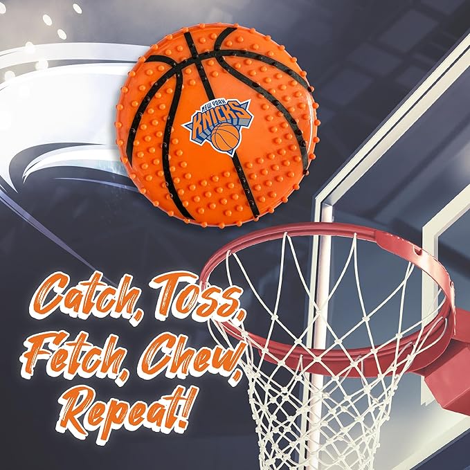 Pets First NBA NY Knicks Hard-Nylon Bacon-Flavored Basketball Chew Toy, Indestructible Dog and Cat Chewy Toy, Tug, Fetch Toy, Sporty Fun Toy for Dogs