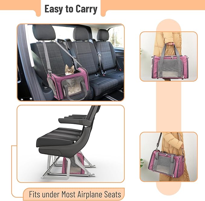 Mr. Pen- Pet Carrier, 17.5" x 11.2" x 11.5", Medium Size, Pink, Portable Travel Carrier for Small Pets, Cats & Small Dogs, Breathable Mesh, Safety Inner Leash, Side Pocket & Padded Shoulder Strap