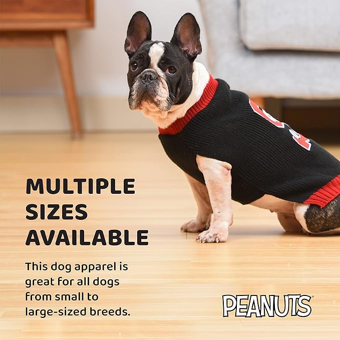 Peanuts for Pets Comics Snoopy Collegiate Dog Sweater, Soft and Comfortable Apparel Clothing Shirt for Medium Dogs, Black