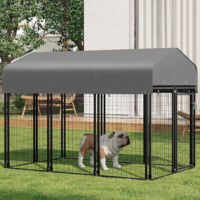 MoNiBloom Dog Kennels and Crates for Small/Medium Dogs, 4.6ft High Expandable Outdoor Dog Run Enclosure with Waterproof Cover, Galvanized Puppy Exercise Pen with Lock for Outside Home Yard, 10 Panels