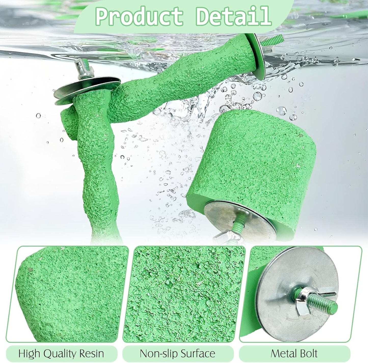 PINVNBY 5 Pack Bird Perch Resin Bird Beak Grinding Stone Parrot Cage Perch Stand Platform Foot Claws Trimmer Chew Toy Bird Cage Accessories for Budgie Cockatiel Conure Lovebird Finch (Green)