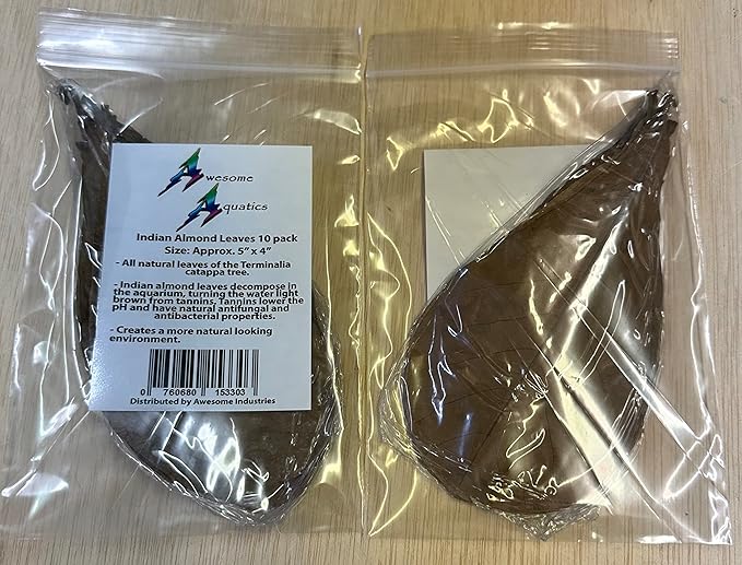 Awesome Aquatic Betta & Shrimp Leaves 30 4"-6" Premium Catappa Indian Almond Leaves Natural Habitat Tannin Producing Improves Immunity, Easy to USE