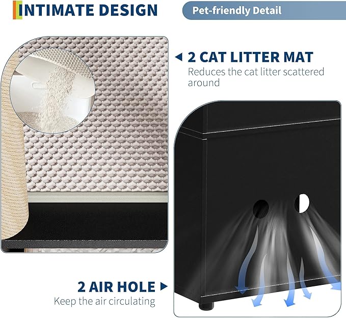 Double Cat Litter Box Enclosure for 2 Cats – 2-Layer Hidden Litter Box Furniture with Scratching Posts & Litter Mats, Space-Saving Modern Wooden Cat Washroom, End Table for Living Room, White Door