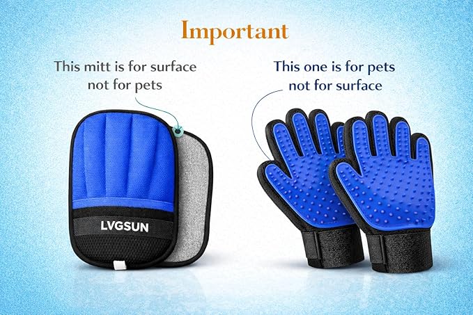 Cat Grooming Gloves for Shedding – Pet Hair Remover Set with Cleaning Mitt – 2 Grooming Gloves + 1 Reusable Pad for Cats, Dogs & Horses – Long & Short Hair Deshedding