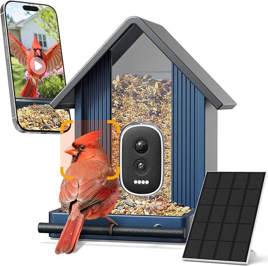 Smart Metal Bird Feeder with Camera Squirrel Proof, 2.5K UHD AI Identification, Wireless Solar Powered Outdoor for Garden Birding, Real-time Videos & IMG, Premium Present for Dad