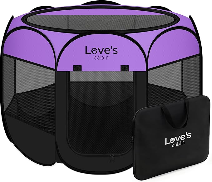 Love's cabin Pet Puppy Dog Playpen, Medium Dog Tent Crates Cage Indoor/Outdoor, Portable Playpen for Cat, Foldable Pop Up Dog Kennel Playpen with Carring Case, Removable Zipper Top, Purple