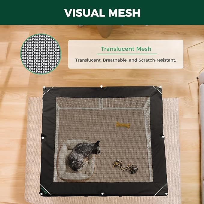 FXW Homeplus Indoor Dog Playpen with Square Mesh Top Cover for Escape Prevention, 32 Inch 8 Panels Heavy Duty Dog Pen for Small and Medium Dogs, White│Patented
