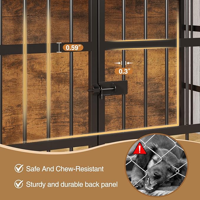 Halitaa 27.1" Dog Crate Furniture with Cushion and Wheels, Wooden Dog Kennel Indoor for Small Dogs, Farmhouse Pet Cage for Anxiety Dog, Rustic Brown (27.1" L x 17.9" W x 24.8" H)