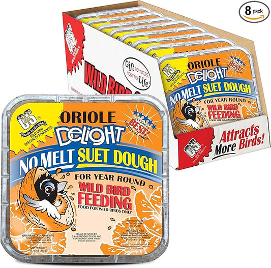 C&S Oriole Delight No Melt Suet Dough, Suet Cakes for Wild Birds Including Orioles and More, 11.75 Ounces, Pack of 8