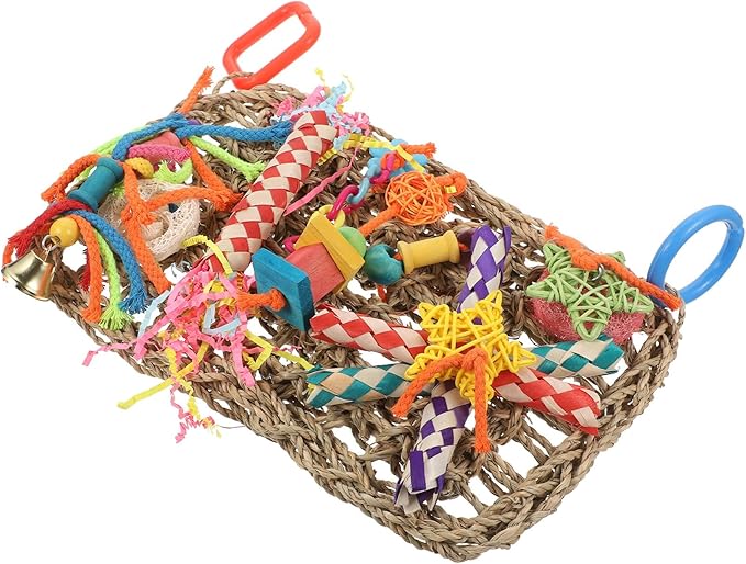 Seagrass Hanging Bird Parakeet Foraging Hammock Chewable Wall-Mounted Plaything for Cockatiel Budgerigar Large Birds Cage Accessory