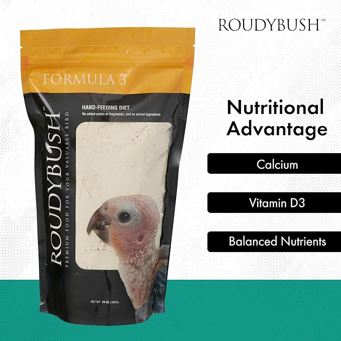 Roudybush Formula 3 Baby Bird Food - Hand feeding Baby Bird Formula for Newborn Psittacines & Squabs - Scientifically Formulated Chick Enrichment - Nutritious & Healthy Feed for Birds (5lb)