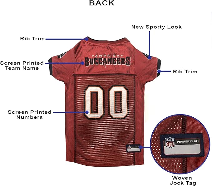 Pets First NFL Tampa Bay Buccaneers Dog Jersey, Size X-Small, Football Shirt Costume for Pet, Dog Sports T-Shirt, NFL Team Clothing for Cats, Licensed Pet Apparel Available in 7 Sizes and 32 Teams