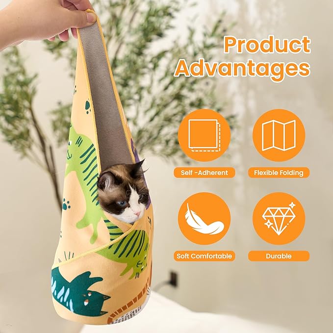 27.6'' Cat Grooming Wrap for Cutting Nails Self-Adhesive Soft Polyester Fabric Swaddle Wrap for Cats Anti-Scratch Anti-Escape Restraint for Nail Clipping Pet Cleaning and Beauty (Versatile Cat,XL)