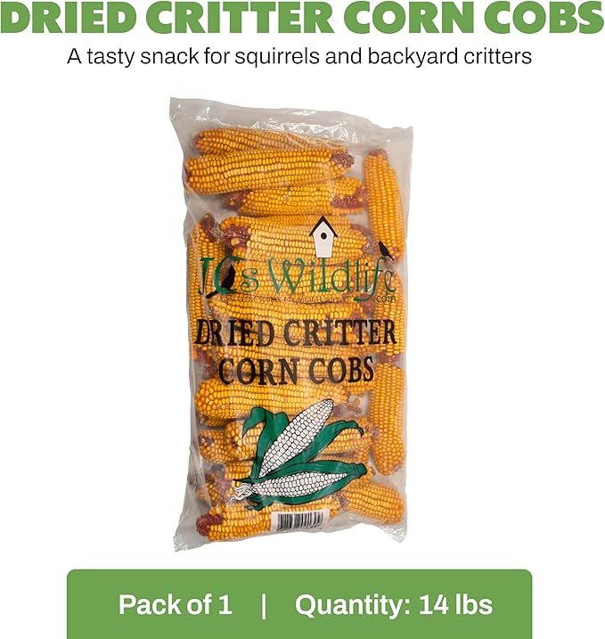 JCs Wildlife Dried Corn on the Cob for Wildlife, Natural Feed for Squirrels, Deer, Raccoons, Rabbits, Ducks, Geese & Backyard Critters, Breathable Packaging, 14 lb Bags (2 Packs)