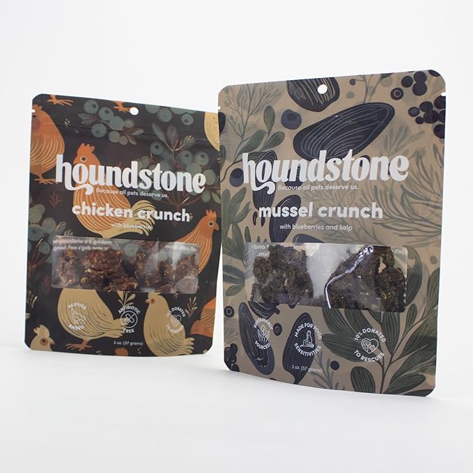 Houndstone Chicken Crunch Dog Treats, Dehydrated, Limited Ingredient, Antibiotic-Free Chicken & Blueberries, 2 oz, High Protein