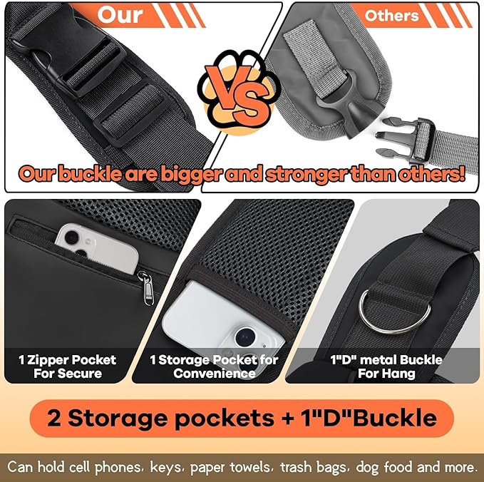 YUDODO Pet Sling Carrier for 10-15 lbs Small Dogs & Cats – Hands-Free Puppy Carrier with Safety Hook, Large Zipper Pocket, Soft Breathable Mesh, Adjustable Strap & Reflective Strip (Black 2.0 L)
