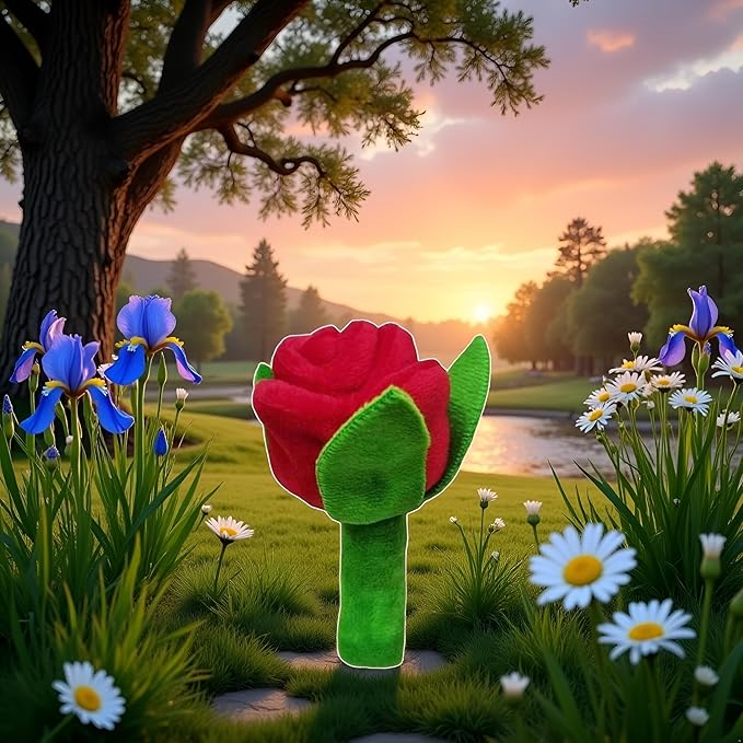 Red Flower Interactive Plush Squeak Dog and Cat Toy Rose Flower Stuffed Dog Toy with Squeaker Small Breeds and Puppies Chewing and Exercise Floral Pattern