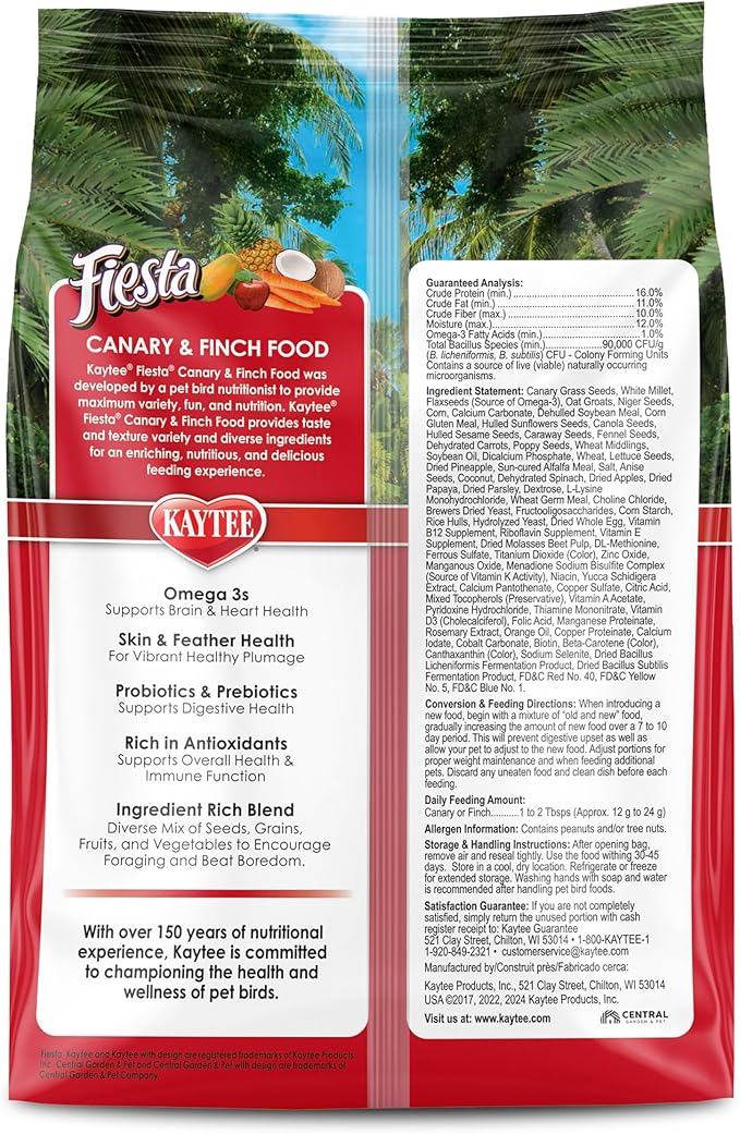 Kaytee Fiesta Max Premier Bird Food For Canaries And Finches, 2-Pound Bag