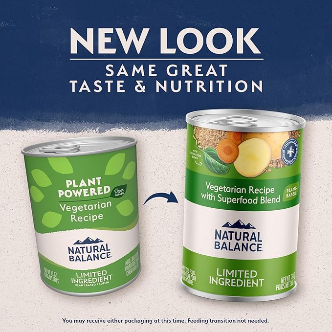 Natural Balance Limited Ingredient Adult Wet Canned Dog Food with Vegan Plant Based Protein and Healthy Grains, Vegetarian Recipe, 13 Ounce (Pack of 12)
