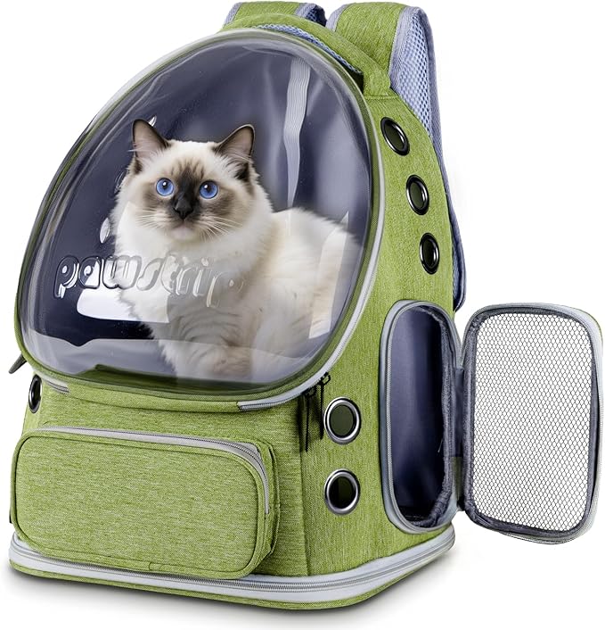 Cat Backpack Carrier with Large Space Bubble Window, Airline Approved Breathable Pet Carrier for Small Dogs Cats up to 15lbs, Foldable for Travel Hiking & Outdoor Use