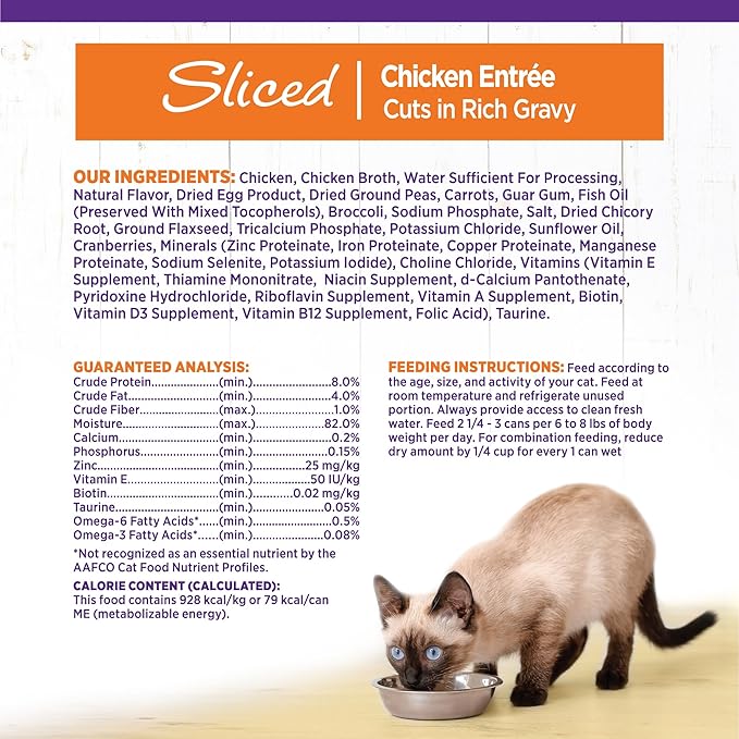 Wellness Complete Health Sliced Adult Canned Wet Cat Food, Natural, Protein Rich, Grain Free, Chicken Entrée Recipe, 3 oz, Pack of 24 Cans