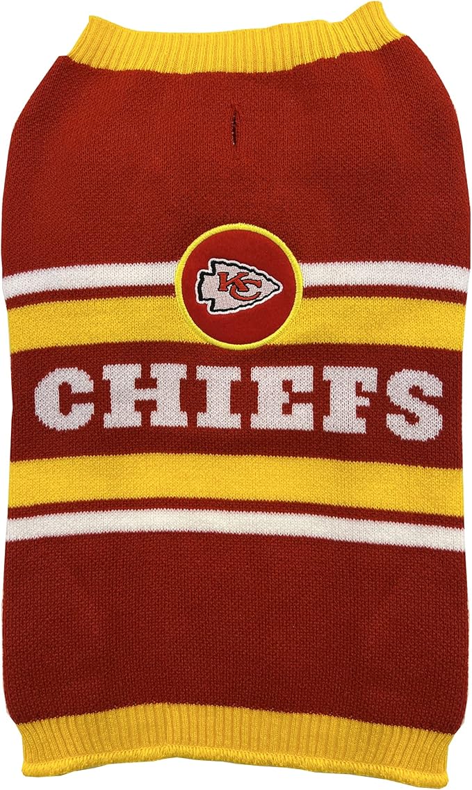 NFL Kansas City Chiefs Dog Sweater, Size Large. Warm and Cozy Knit Pet Sweater with NFL Team Logo, Best Puppy Sweater for Large and Small Dogs
