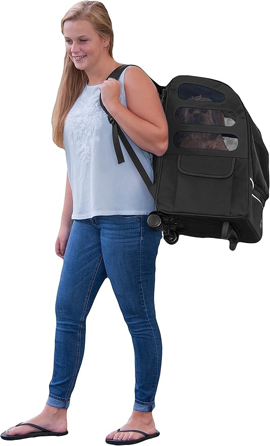 PET GEAR I-GO PLUS TRAVELER DOG AND CAT BACKPACK AND ROLLING CARRIER, BLACK