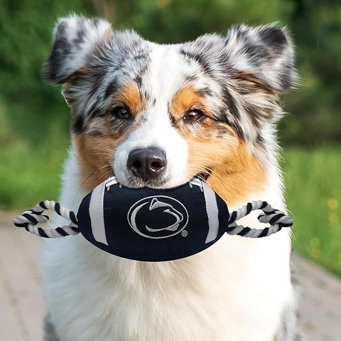 NCAA Penn State Nittany Lions Football Dog Toy, Tough Quality Nylon Materials, Strong Pull Ropes, Inner Squeaker, Collegiate Team Color