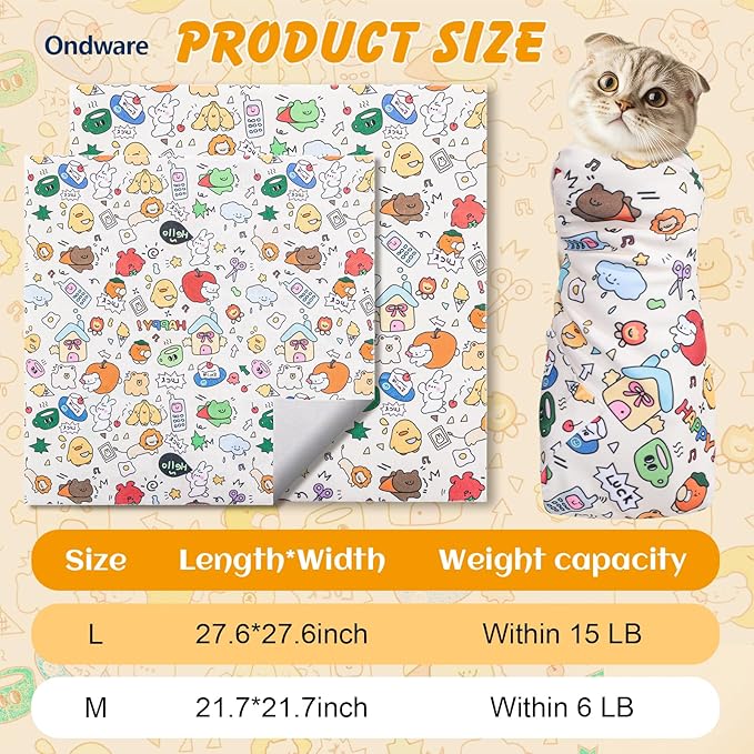 ondware 35.5 in Extra Large Cat Wrap for Cutting Nails, Self-Adhesive Cat Grooming Wrap Anti-Escape Cat Restraint for Nail Clipping Cat Swaddle Wrap Cat Wrapping Cloth for Pet Cleaning and Beauty