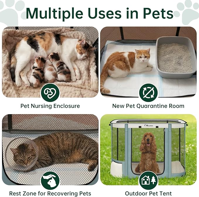 Siedihit Dog Cat Playpen Crate with Washable Pee Pad, Reinforced Durable Dog Cage, Portable Foldable Pet Kennel with Breathable Visibility (Grey, Large)