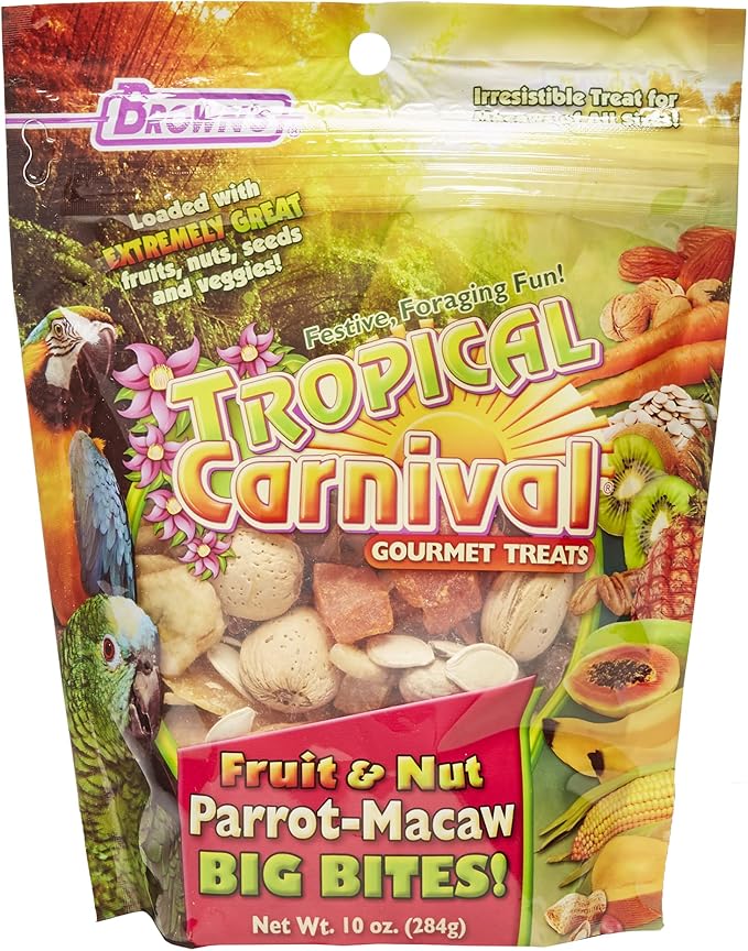 Tropical Carnival Brown’s Gourmet Macaw Bundle (2) Gourmet Macaw Big Bites Food for Big Beaks 14lb and Fruit & Nut Big Bites Treats. 10oz