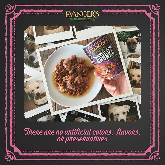 Evanger's Heritage Classics Hand Packed Braised Beef Chunks Dog Food – 12 Count, 12 oz Each – Hand-Packed Tender Beef Chunks with Gravy & Vegetables – Grain & Gluten Free Wet Dog Food