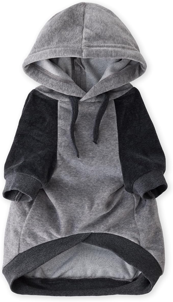 Pet Passion Cooper II Organic Cotton Velour Dog Hoodie Pet Coat for Small, Medium and Large Dogs, Heather Gray Color Block, X-Small (5-12 lbs)