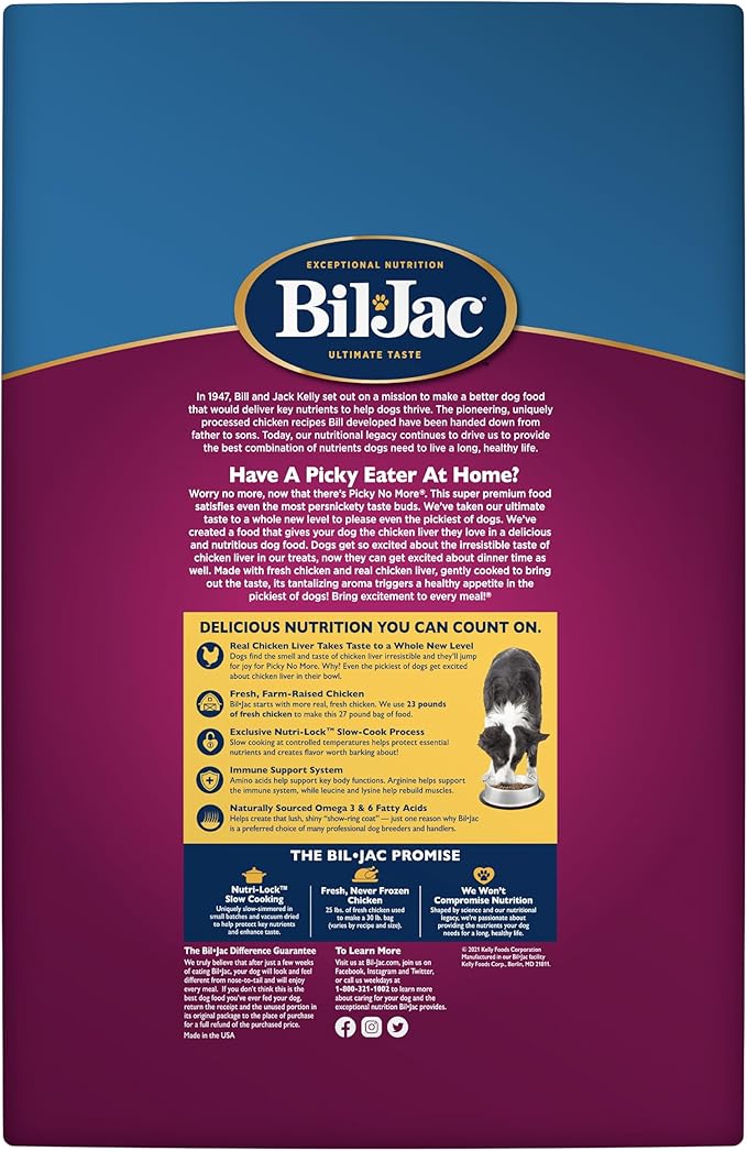 Bil-Jac Picky No More Medium & Large Breed Dry Dog Food | Chicken Liver Recipe | 27 lb